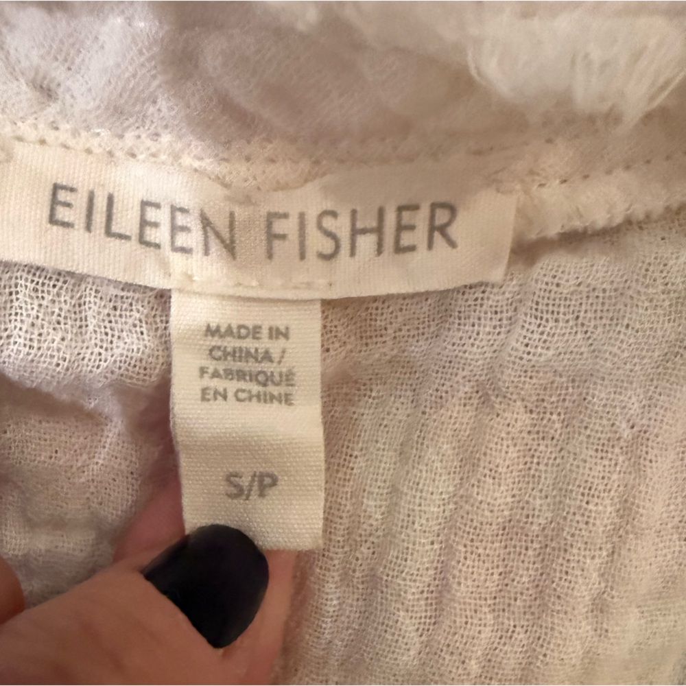 Eileen Fisher. Organic Cotton Gauze Fringe Blouse. Size Small. - Picture 4 of 11
